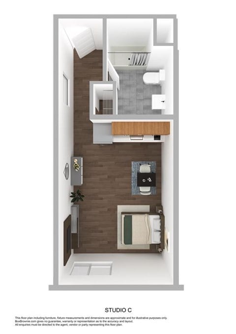 Floor plan for studio, 1 bath